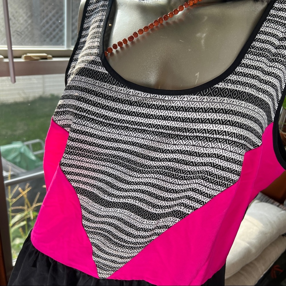 Attention Color Block Recycled Material Sleeveless Dress Black Pink Size 12 - Picture 2 of 5